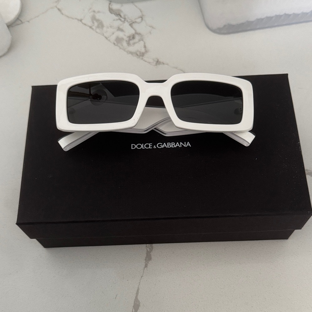 Dolce & Gabbana White Frame Black Lens Rectangular Sunglasses